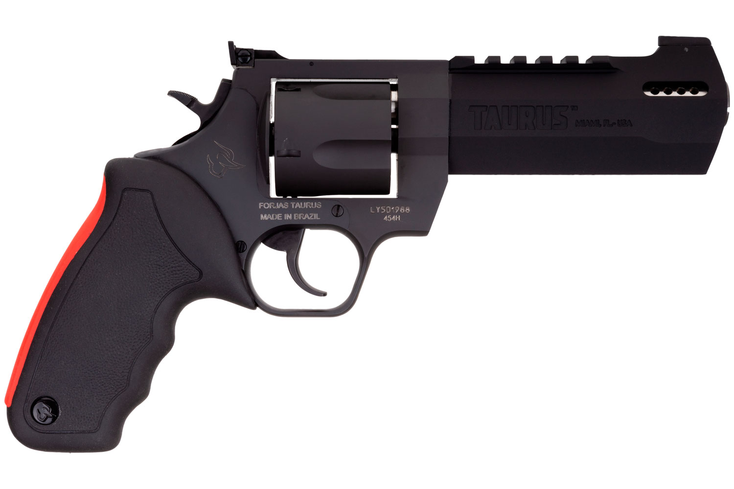 Taurus Raging Hunter Revolver 2454051RH, 454 Casull, 5.12", Black Rubber w/Red Cushion Insert Grip, Matte Black Finish, 5 Rd