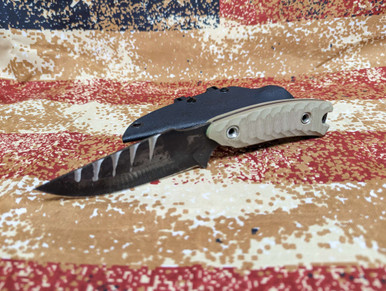 Black Knight Blades Nightmare Fixed Blade - 4.0" 8670 Steel Plain Edge Blade, FDE Contoured G10 Handle, Kydex Sheath