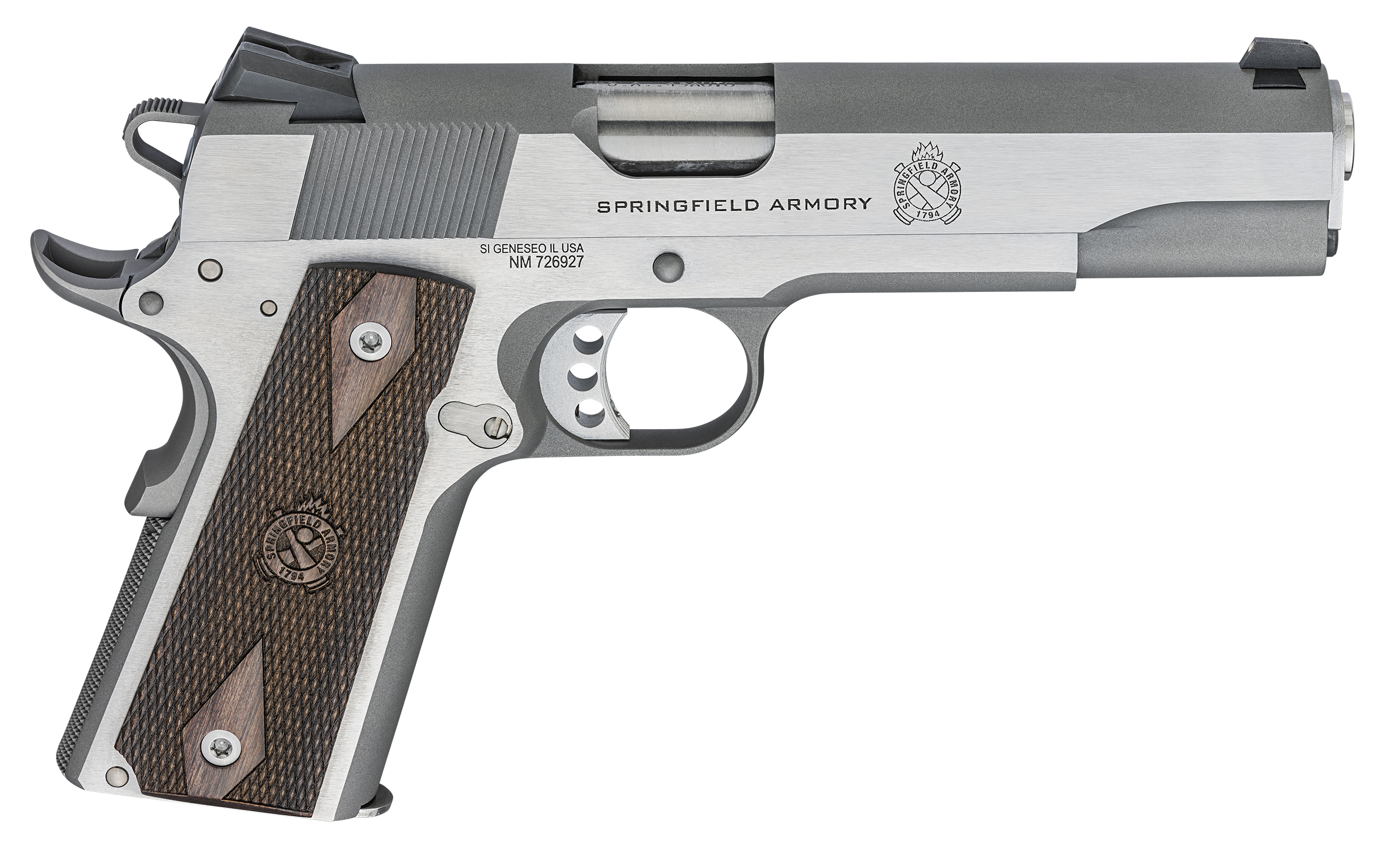 Springfield 1911 Garrison Pistol PX9420S, 45 ACP, 5", Wood Grips, Stainless Finish, 7 Rds