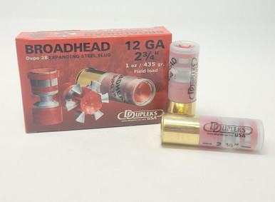 DDupleks 12 Gauge Ammunition Broadhead DD12D28 2-3/4" Dupo 28 Expanding Steel Slug 1oz 1460fps 5 Rounds