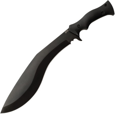 APOC Survival Tools Kukri Fixed Blade Knife - 10.25" 9260 Black Blade, Black G10 Handles, Kydex Sheath - KD35540