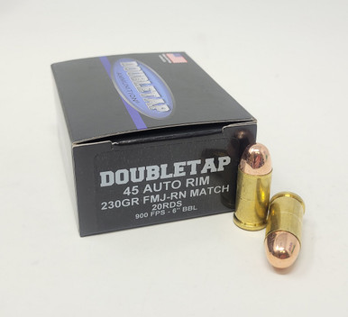 Doubletap 45 Auto Rim Ammunition Match DT45RIM230FMJ 230 Grain Full Metal Jacket Round Nose 20 Rounds