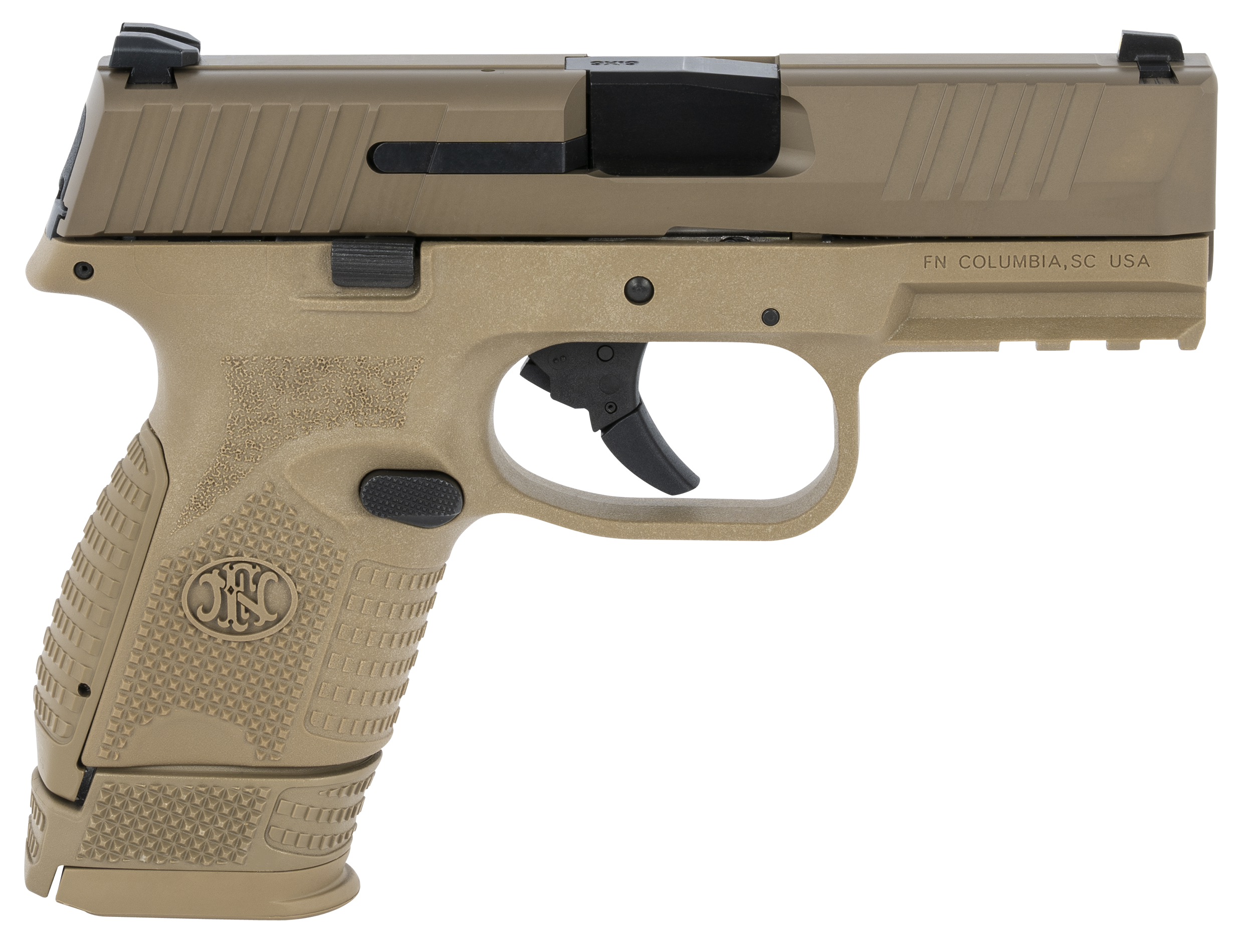 FN 509 Compact Pistol 66100818, 9mm Luger, 3.70", Textured Tan Grips, Flat Dark Earth Finish, 15 Rds
