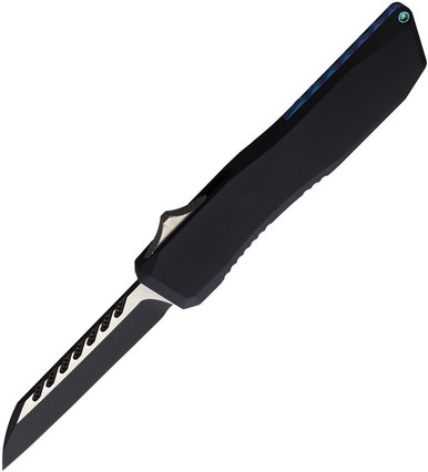 EOS Harpoon OTF AUTO Knife - 3.75" CPM-20CV Two-Tone Wharncliffe Blade, Black Aluminum Handle, Blue Titanium Clip