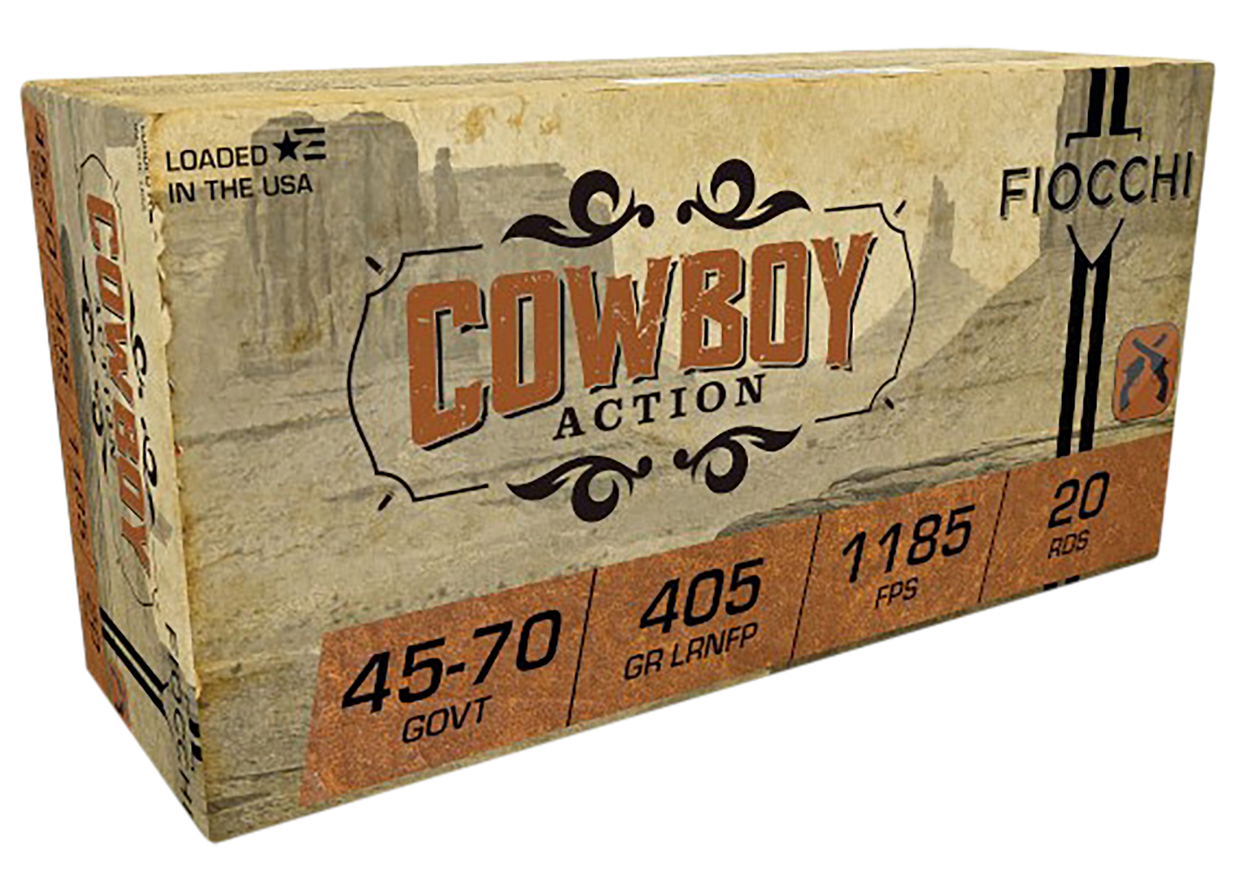Fiocchi Cowboy Action Rifle Ammunition 4570A, 45-70 Gov, Lead Round Nose Flat Point, 405 gr, 1185 fps, 20 Rd/Bx