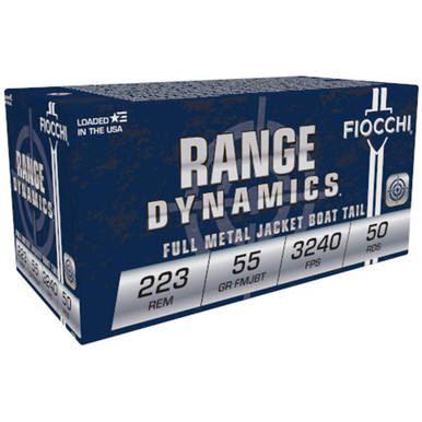 Fiocchi Range Dynamics 223 Rem 55 Grain FMJ Boat Tail Rifle Ammunition - 50 rds per Box