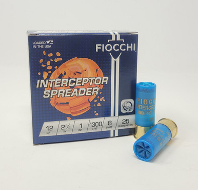Fiocchi 12 Gauge Ammunition Interceptor Spreader FI12CPTR8 2-3/4" #8 Shot 1oz 1300fps 25 Rounds