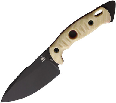 FOBOS Knives Alaris Fixed Blade Knife - 4.92" CPM-3V Black PVD Drop Point, Ivory Micarta w/ Red Liners, Kydex Sheath