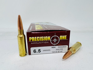 Precision One 6.5 Grendel Ammunition PONE1589 123 Grain Boat Tail Hollow Point 20 Rounds
