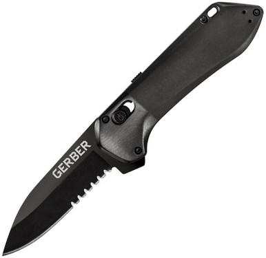 Gerber Highbrow Assisted Flipper Knife - Black Drop Point Combo Blade, Onyx Black Aluminum Handles - 30-001641