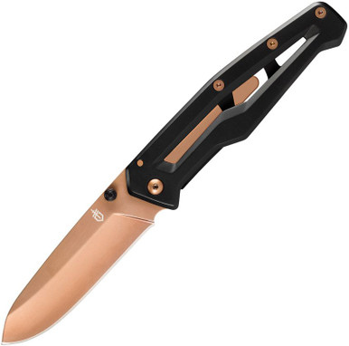 Gerber Paralite Folding Knife - 3" Bronze Rose Plain Blade, Black Stainless Steel Handles, Clamshell Blister Packaging - 31-003310