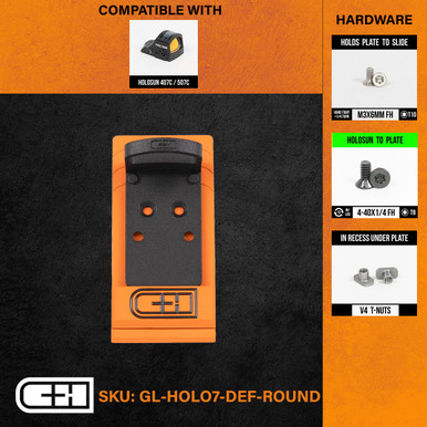 C&H Precision V4 DEFENDER MIL/LEO Adapter Holosun 407C / 507C (Round Face) Fits GLOCK MOS Adapter Plate w/ Protective Guard - Anodized Black Finish, Includes Mounting Hardware