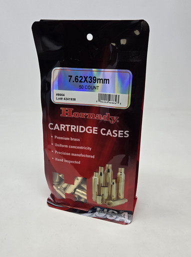 Hornady 7.62x39mm Unprimed Reloading Brass Casings H8664 50 Pieces