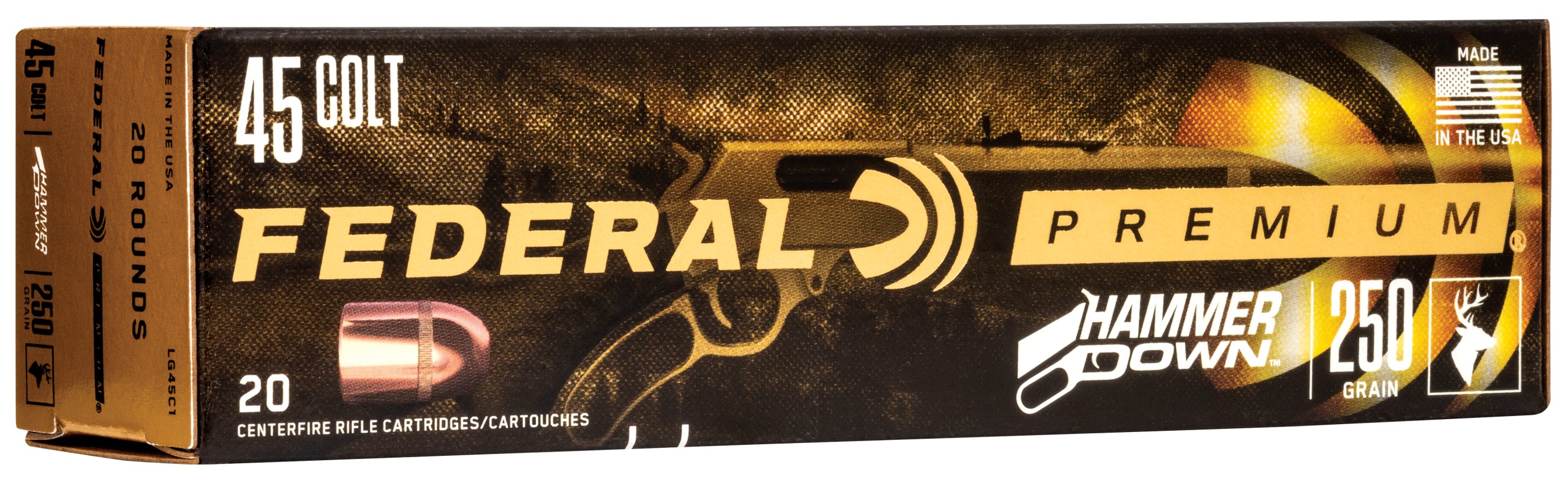 Federal Cartridge Pistol Ammunition LG45C1, 45 Colt LC, 250 gr, 1025 fps, 20 Rd/Bx