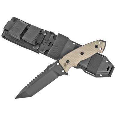 Hogue EX-F01 Combat Knife Fixed - TANTO - 5-1/2" A2 Tool Steel Blade, FDE G10 Handles, MOLLE Sheath - 35127