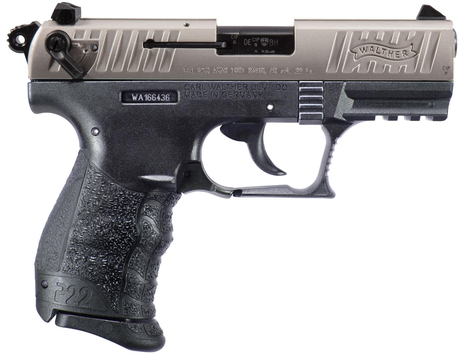 Walther P22 Q SA/DA Pistol 5120725, 22 LR, 3.42" Threaded, Black Frame, Nickel Slide Finish, 10 Rds