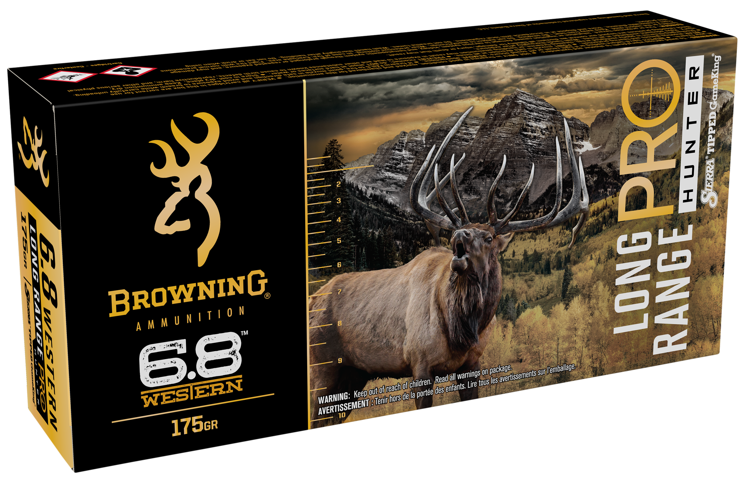 Browning Long Range Pro Hunter Rifle Ammunition B192500682, 6.8 Western, Sierra GameKing, 175 GR, 2835 fps, 20 Rd/bx