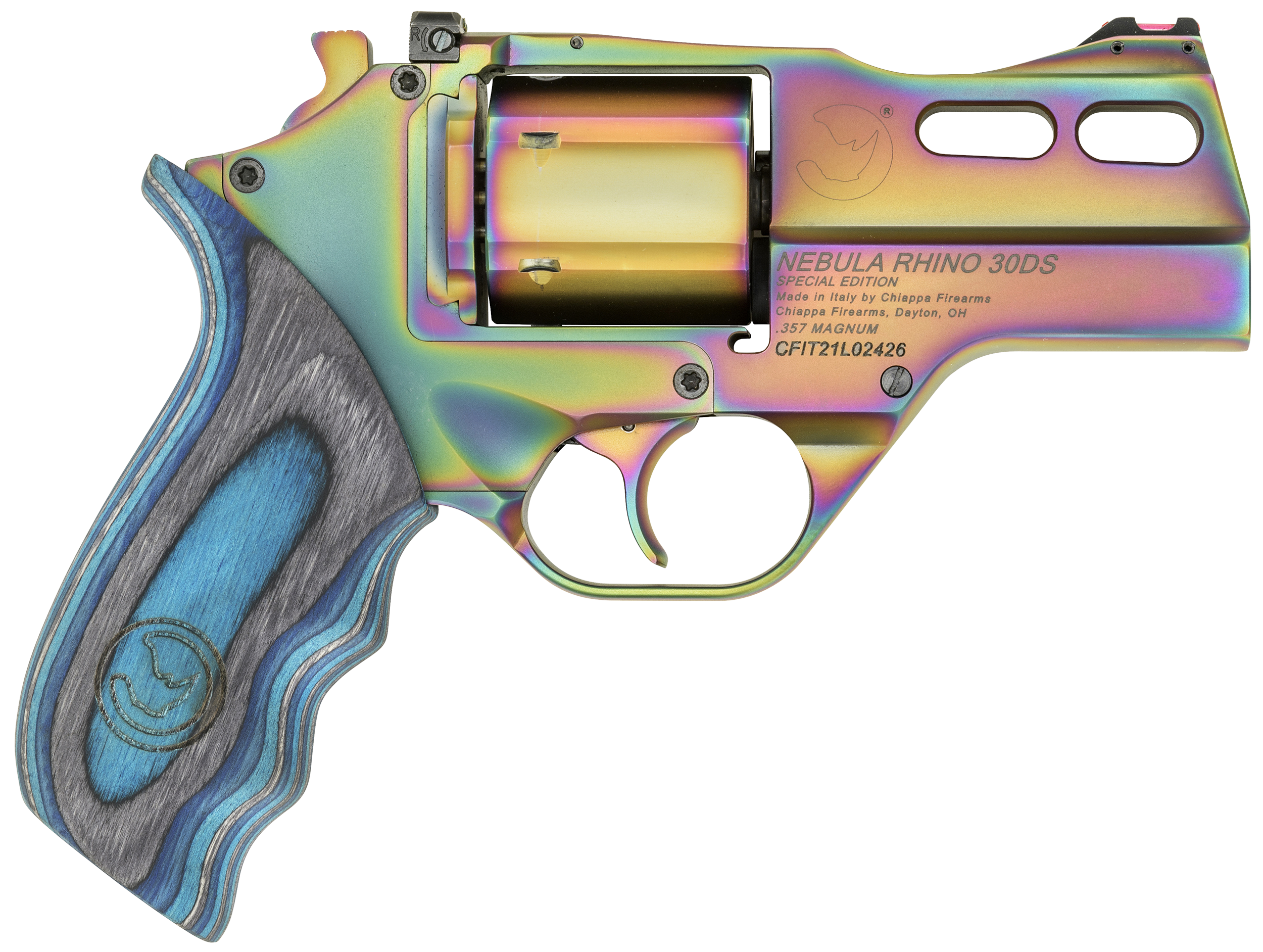 Chiappa Rhino 30DS Nebula *CA Compliant SAO Revolver CF340319, 357 Mag, 3", Laminate Grip, Rainbow PVD Finish, 6 Rd