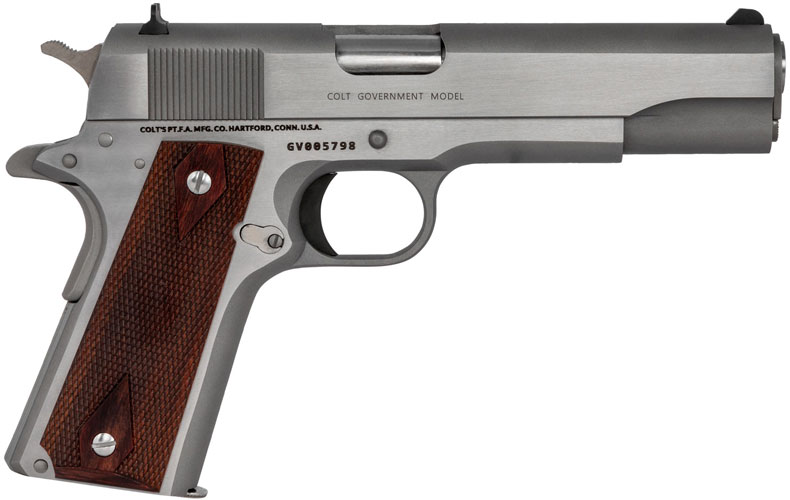 Colt 1911 Classic Government Pistol O1911CSS, 45 ACP, 5 in, Wood Grips, Stainless Finish, 8 Rd