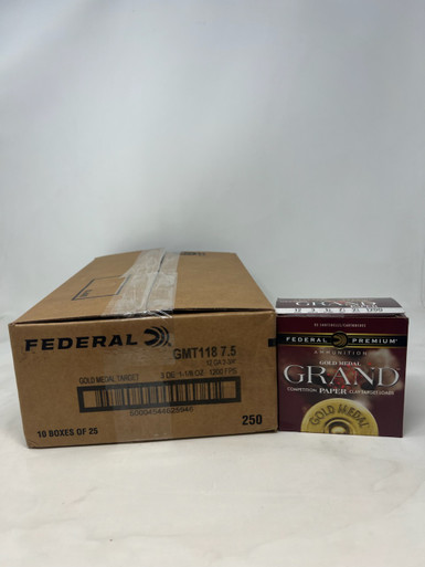 Federal 12 Gauge Ammunition GMT11875CASE Gold Medal Grand Paper #7.5 Shot 1-1/8oz 2-3/4in 1200 FPS 3 DE 250 Rounds