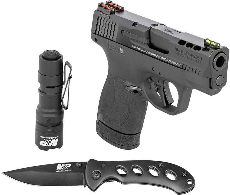 Smith & Wesson M&P9 Shield Plus Performance Center Pistol EDC Kit 13255, 9mm, 3.1", Black Grips, Black Finish, 13 Rds