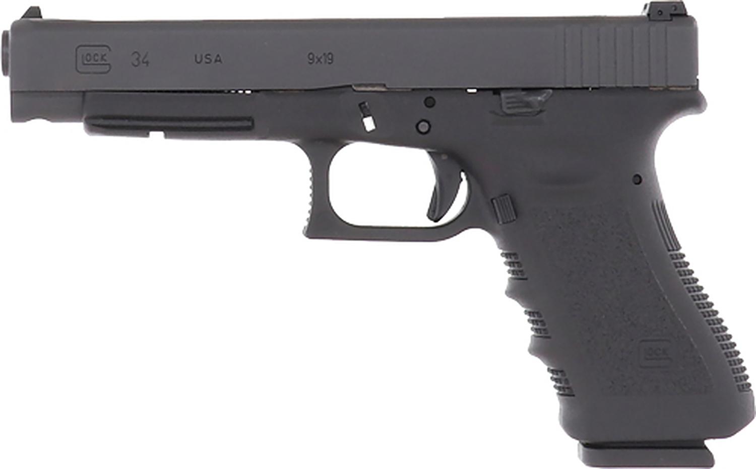 Glock G34 Gen3 Competition Pistol G3417US, 9mm Luger, 5.31", Finger Grooved Grips, Matte Black Finish, 17 Rds