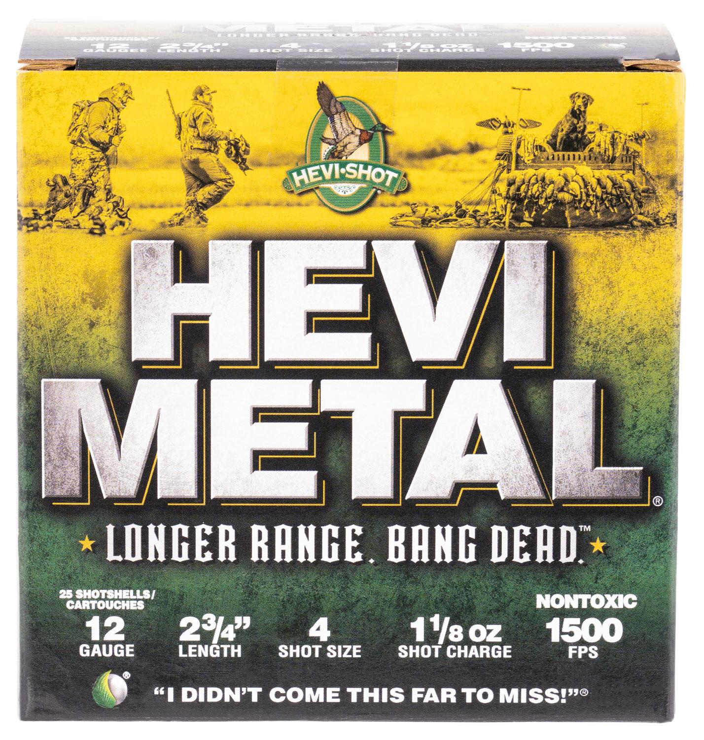 HEVI-Metal Longer Range Shotshells HS38704, 12 Gauge, 2-3/4", 1 1/8 oz, 1500 fps, #4 Steel Shot, 25 Rds/bx