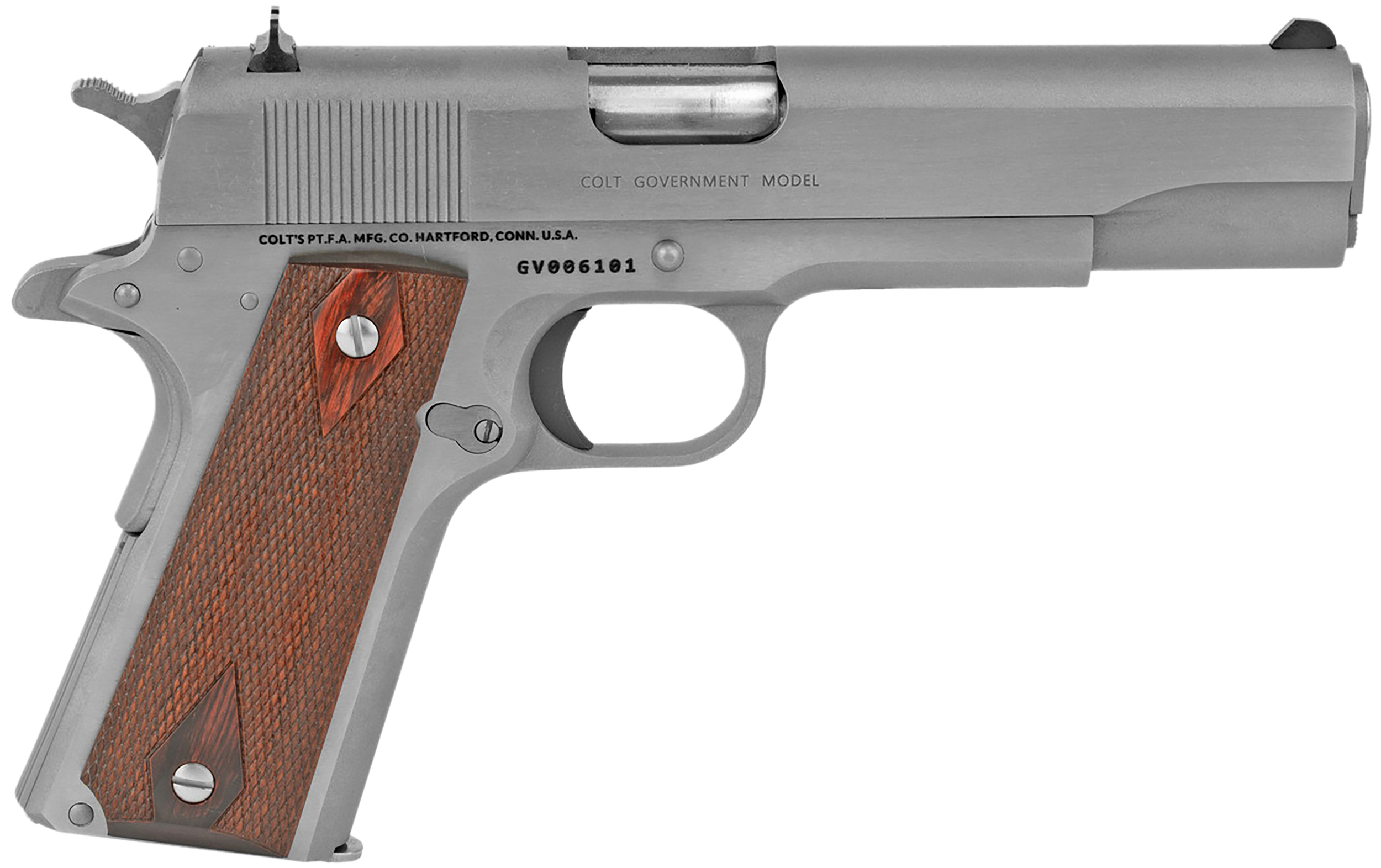 Colt 1911 Government SAO Pistol O1911CSS38, 38 Super, 5", Black Rubber Grips, Stainless Finish, 9 Rds