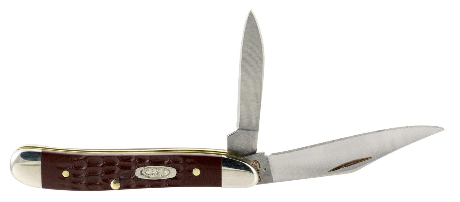Case Peanut Clip/Pen Plain Edge Folding Knife w/Brown Jigged Handle (00046)