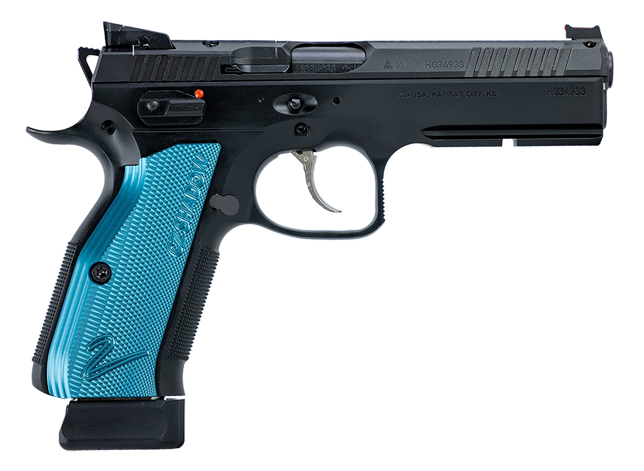 CZ Shadow 2 Optic Ready Pistol 91251, 9mm, 4.9", Thin Blue Aluminum Grips, Black Finish, 19 Rds