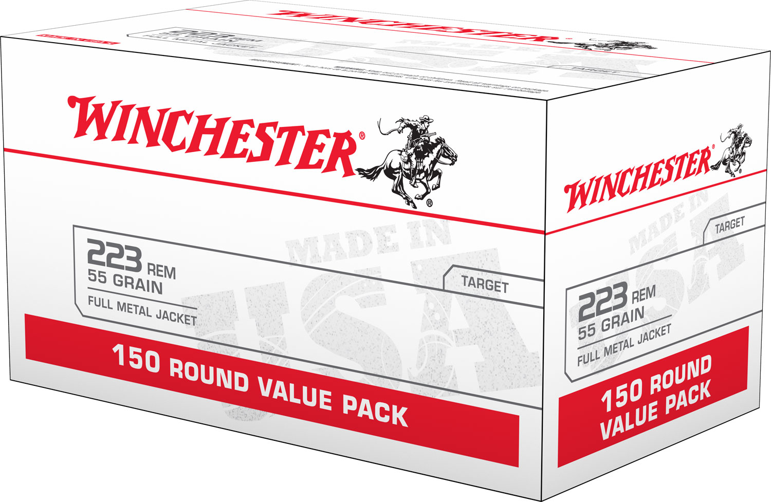Winchester USA Rifle Ammunition W223150, 223 Remingtonm, FMJ, 55 gr, 3240 fps, 150 Rd/Bx