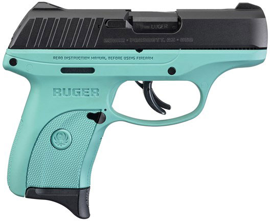Ruger EC9S Striker Fire Pistol 3285, 9mm, 3.12 in, Cerakoted Polymer Grip, Turquoise Finish, 7 Rd