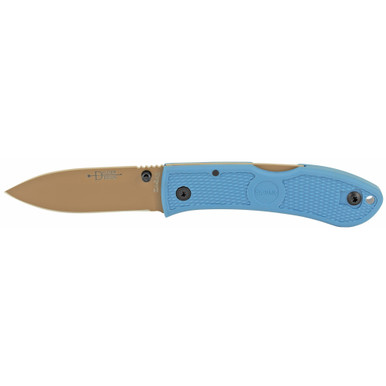 KA-BAR D2 Dozier Folding Hunter | 3" D2 Coyote Tan Blade, Steel Blue Zytel Handles