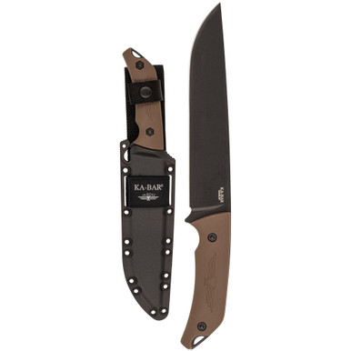 KA-BAR 7511 Jarosz Camp Turok Fixed Blade Knife - 8" 1095 Carbon Drop Point, Brown Ultramid Handles, Celcon Sheath