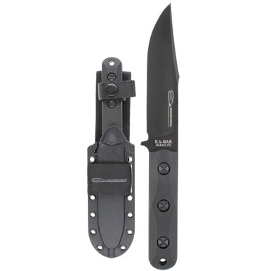 KA-BAR Ek Commando Short Clip Point Fixed Blade - 4.31" Black 1095 Clip Point Blade, Black Ultramid Handles, Celcon Sheath - EK50