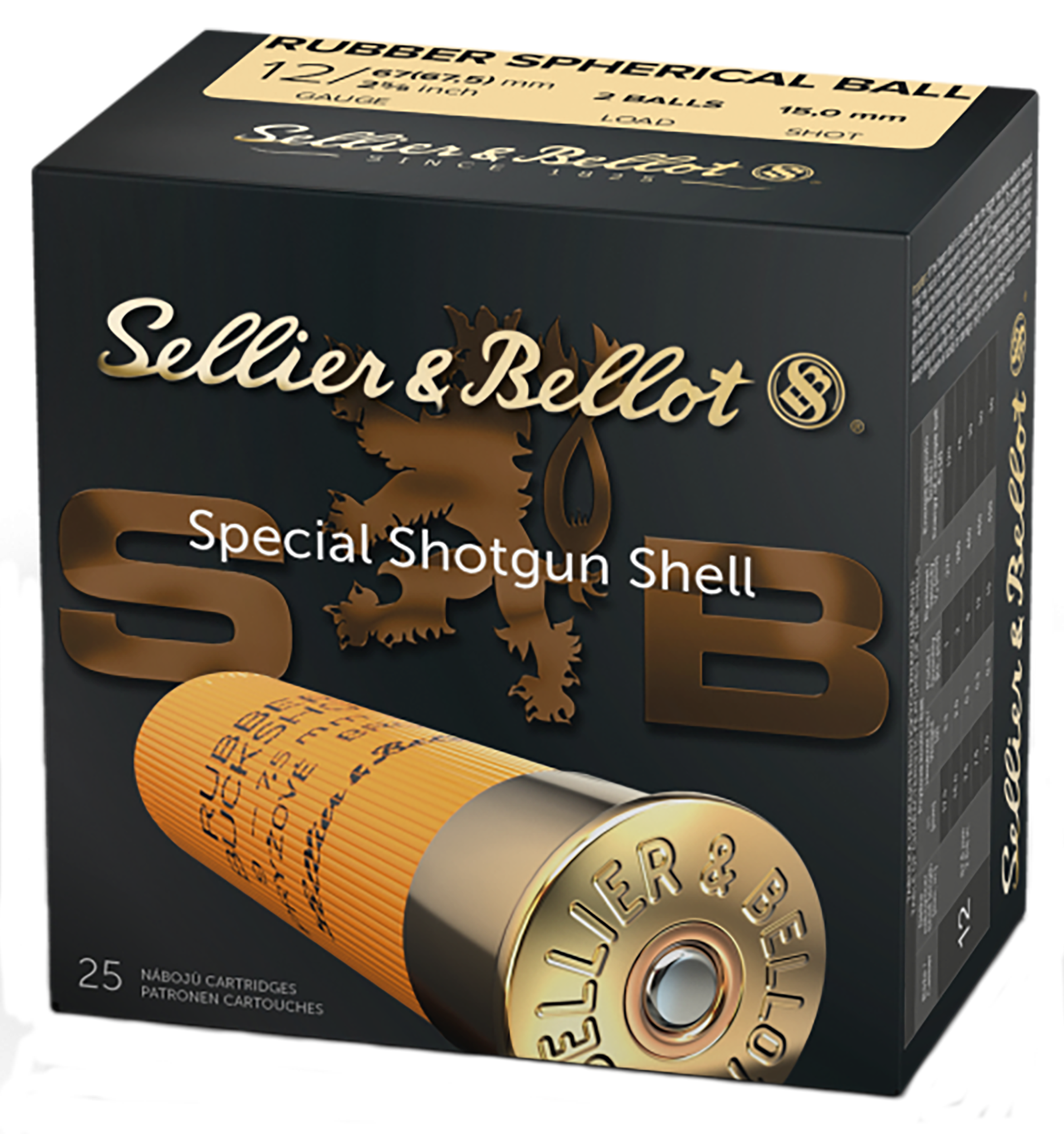 Sellier & Bellot Rubber Ball Shotgun Ammuntion SB12RBB, 12 Gauge, 2-3/4", Rubber Ball, 921 fps, 25 Rd/bx