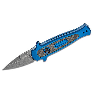 Kershaw Launch 12CA AUTO Folding Knife - 1.93" BlackWashed CPM-154 Spear Point Blade, Blue Anodized Aluminum Handles w/ Carbon Fiber Inlay