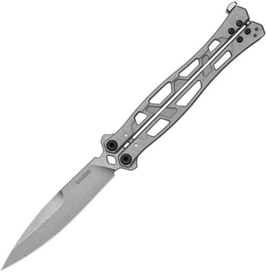 Kershaw 5050 Moonsault Balisong Butterfly Knife - 4.6" Sandvik 14C28N Spear Point Blade, Stainless Steel Handles