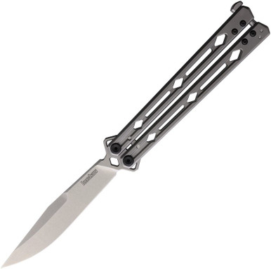 Kershaw Lucha Balisong Butterfly Knife - 4.6" Stonewashed CPM-20CV Clip Point Blade, Stonewashed Stainless Steel Handles -515020CV