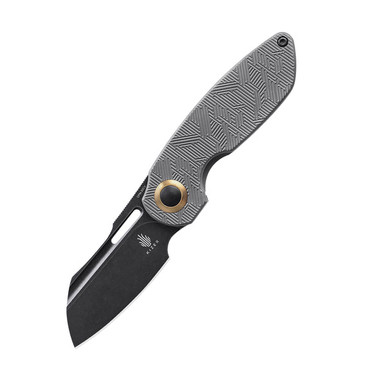 Kizer Knives October Flipper Knife - 2.93" CPM-20CV Black Stonewashed Sheepsfoot Blade, Gray Machined Titanium Handles - KI3569A2