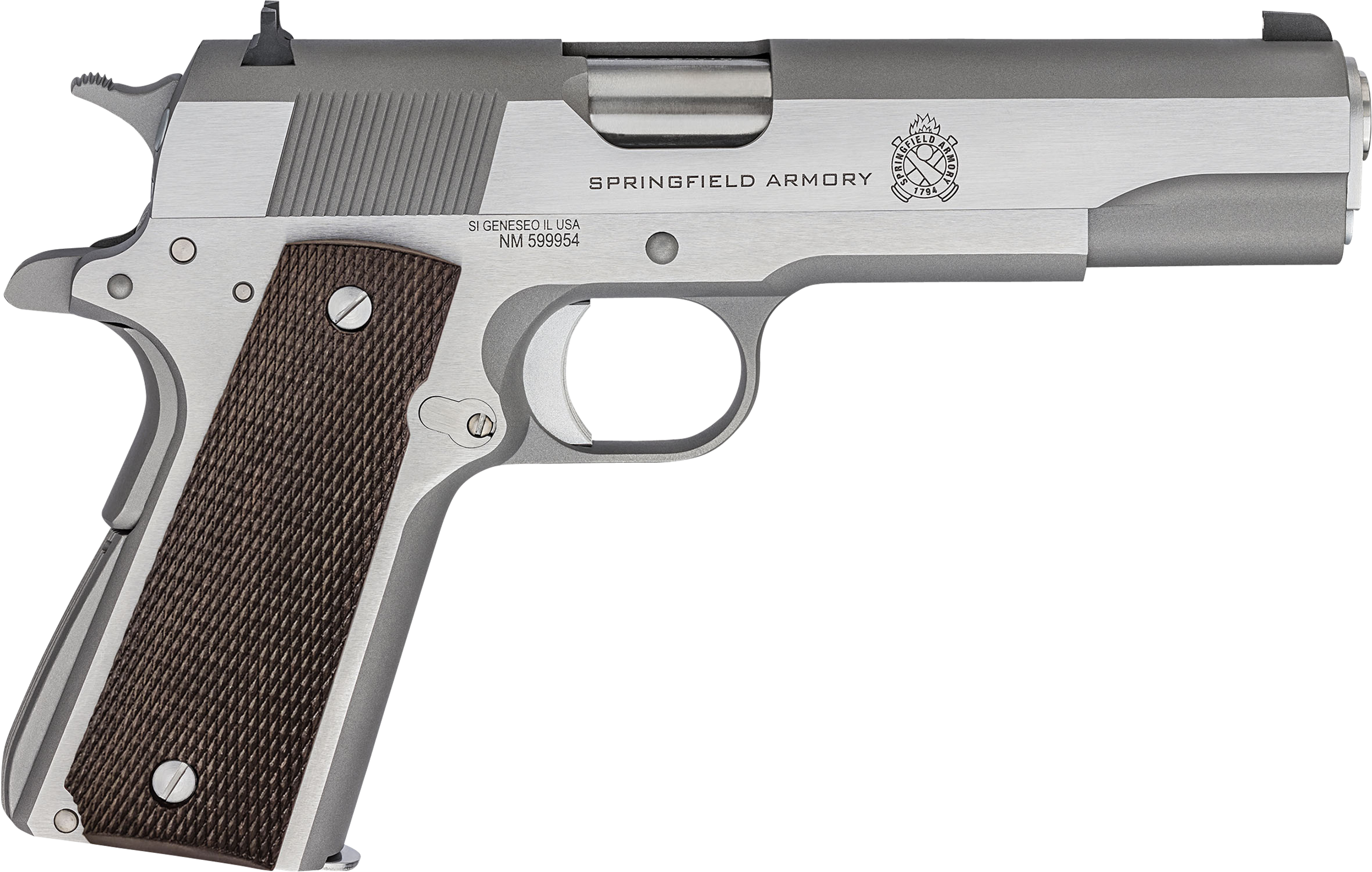 Springfield 1911 Mil-Spec Pistol PBD9151L, 45 ACP, 5", Cocobolo Grips, Stainless Finish, 7 Rds