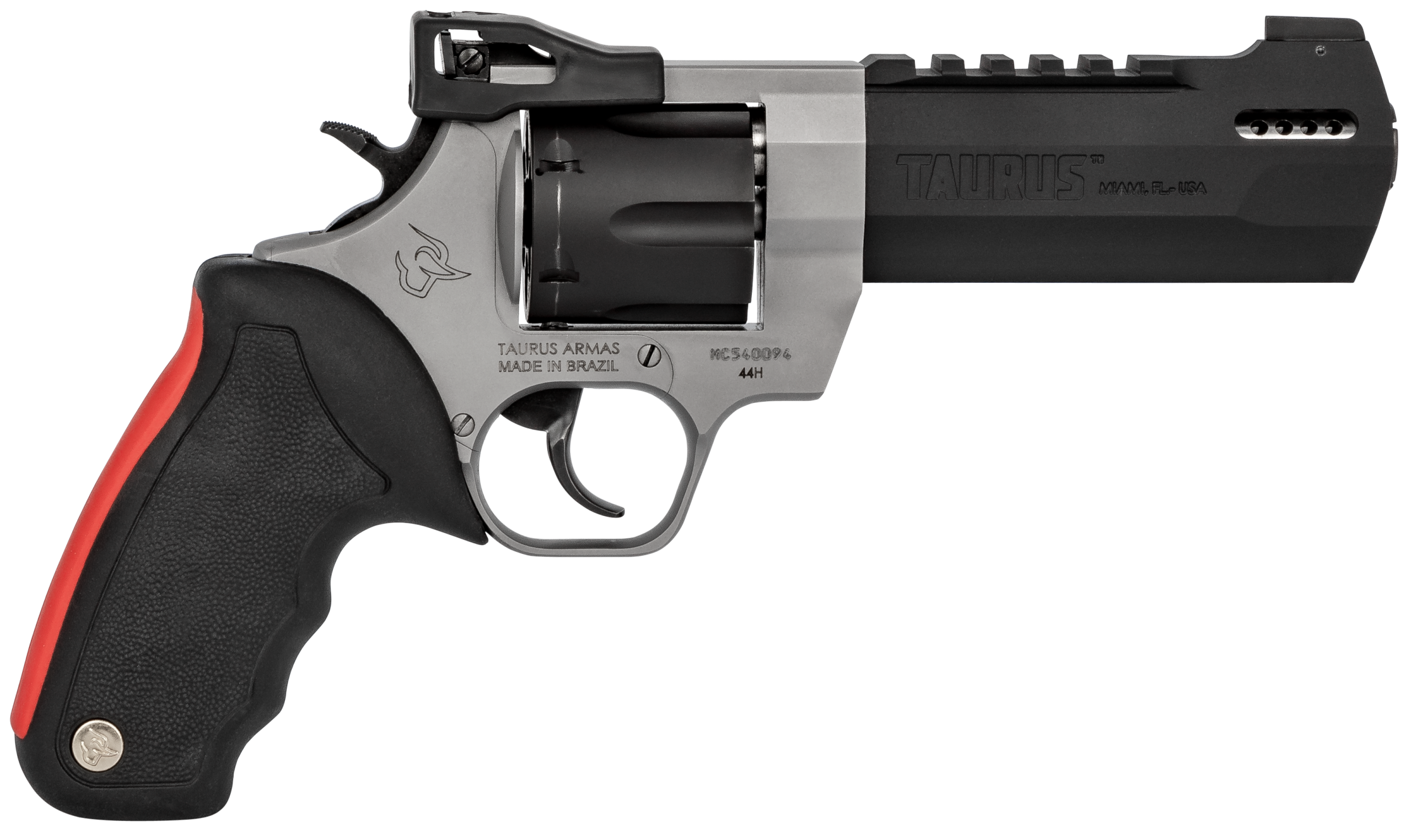 Taurus Raging Hunter Revolver 2440055RH, 44 Rem Mag, 5.12", Black Rubber w/Red Cushion Insert Grips, Matte Black Finish, 6 Rd