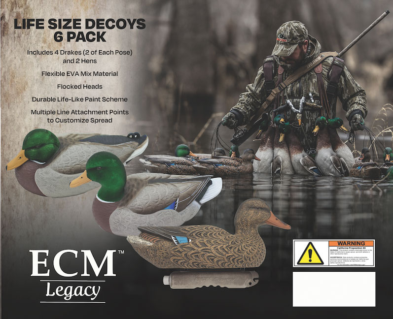 ECM Legacy Mallard Duck Decoy 6 Pack TSP-1006, 4 Drakes/2 Hens, Flocked Heads, Flexible EVA Material