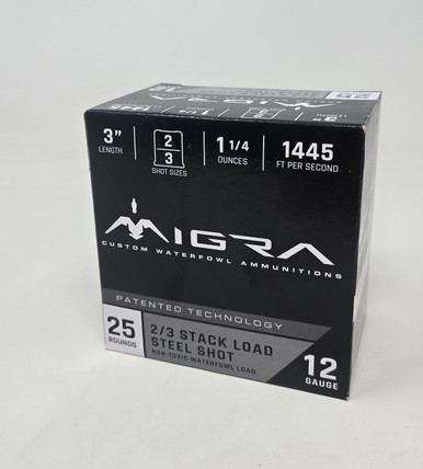 Migra 12 Gauge Ammunition Steel Custom Waterfowl M12SS23 3" #2 & #3 Stack Load 1-1/4oz 1445fps 25 Rounds