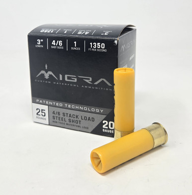Migra 20 Gauge Ammunition Steel Custom Waterfowl M20S46 3" #4 & #6 Stack Load 1oz 1350fps 25 Rounds