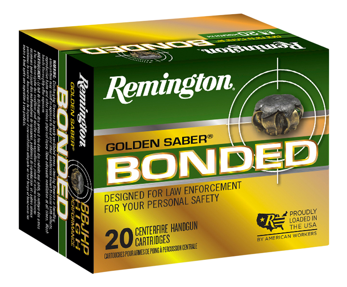Remington Golden Saber Bonded Pistol Ammunition GSB9MMDB, 9mm +P, JHP, 124 GR, 1125 fps, 20 Rd/Bx
