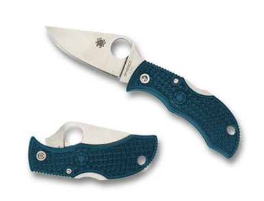 Spyderco Manbug Lightweight Blue Folding Knife - 1.97" K390 Satin Plain Blade, Blue FRN Handles