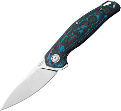 MKM Goccia Flipper Knife - 3.35" M390 Satin Drop Point Blade, 3D Machined Arctic Storm Carbon Fiber Handles with Bead Blasted Backspacer - MK GC-CFA