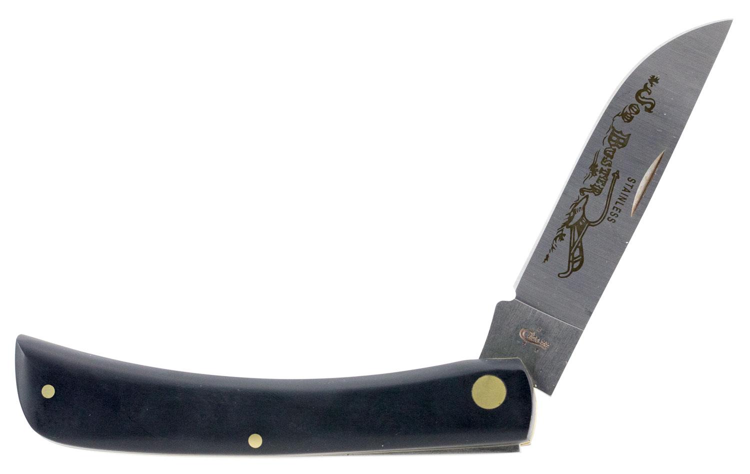 Case Sod Buster Skinner Folding Knife w/Etched Blade, Smooth Black Handle (00092)