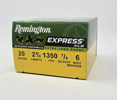 Remington 20 Gauge Ammunition Express Extra Long Range NEHV206 2-3/4" #6 Shot 7/8oz 1350fps 25 Rounds